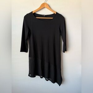 Eileen Fisher Elegant Black HighLow 100% Silk 3/4 Sleeve Blouse